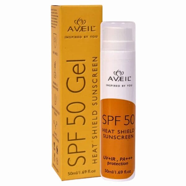 Aveil SPF 50 Gel Heat Shield Sunscreen front