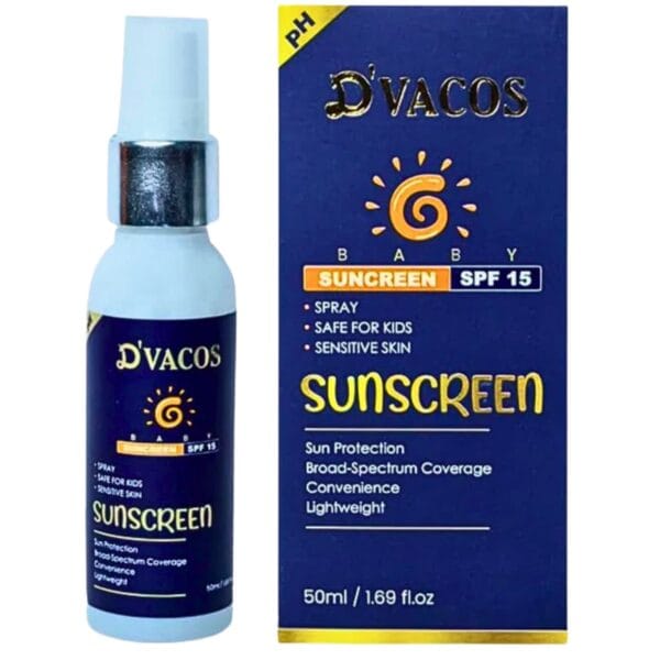 D'Vacos Baby Sunscreen Spray SPF 15 front